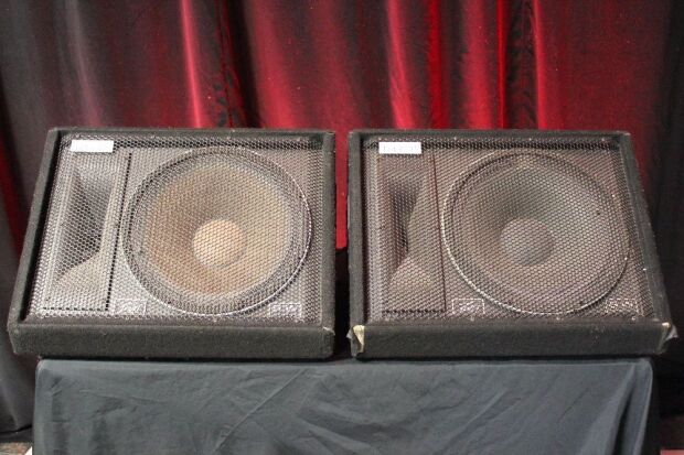 2 PEAVEY 1545 TI WEDGE MONITORS WITH 15' BLACK WIDOW SPEAKERS