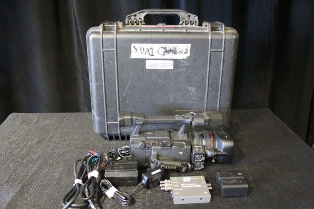 CANON HX A1 CAMCORDER WITH CASE AND BLACKMAGIC ANALOG TO SDI CONVERTER