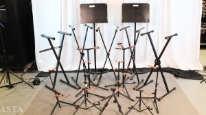 LOT OF MISC. KEYBOARD, GUITAR AND MUSIC STANDS