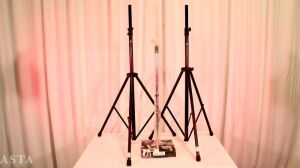 PAIR OF K&M SPEAKER STANDS AND ROUND BASE MIC STAND